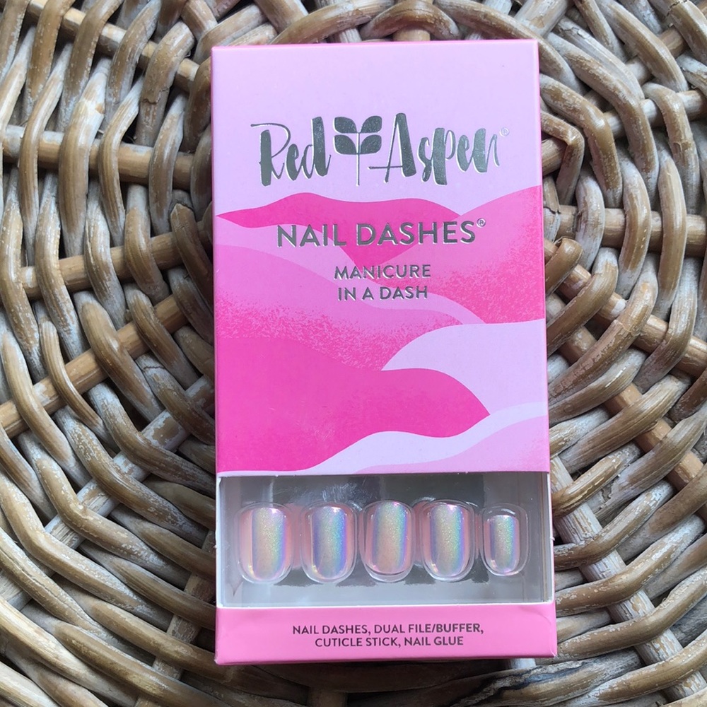 Astrid’s Pink Avalanche holographic press on nails Red Aspen